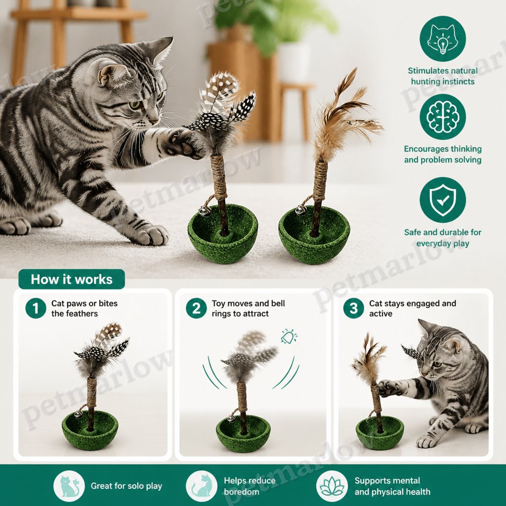 Teeth Cleaning Catnip Tumbler Cat Toy – Interactive Feather Teaser with Bell – view 4