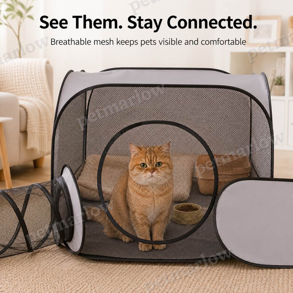 Three-Zone Breathable Mesh Cat Playpen (With Tunnel & Resting Tent) – view 2