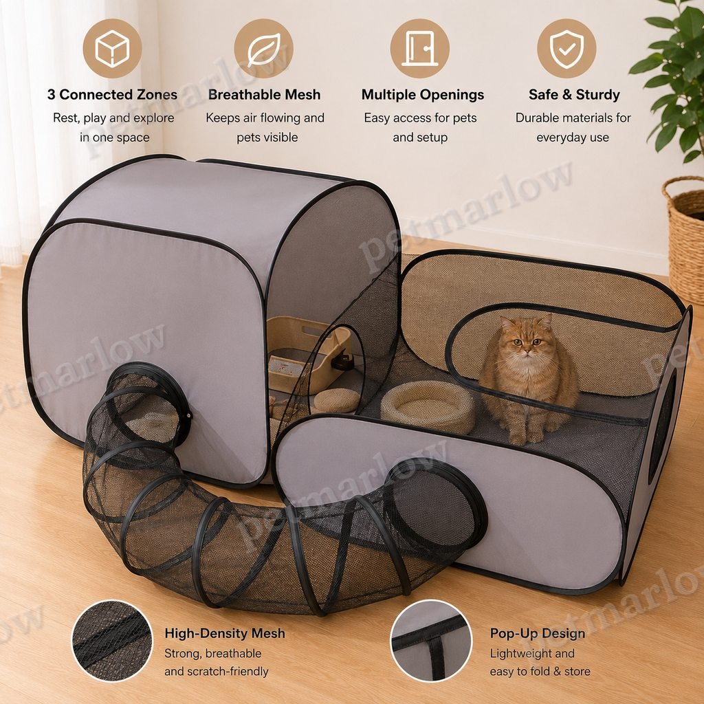 Three-Zone Breathable Mesh Cat Playpen (With Tunnel & Resting Tent) – view 3