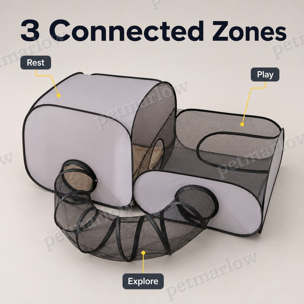 Three-Zone Breathable Mesh Cat Playpen (With Tunnel & Resting Tent) – view 4