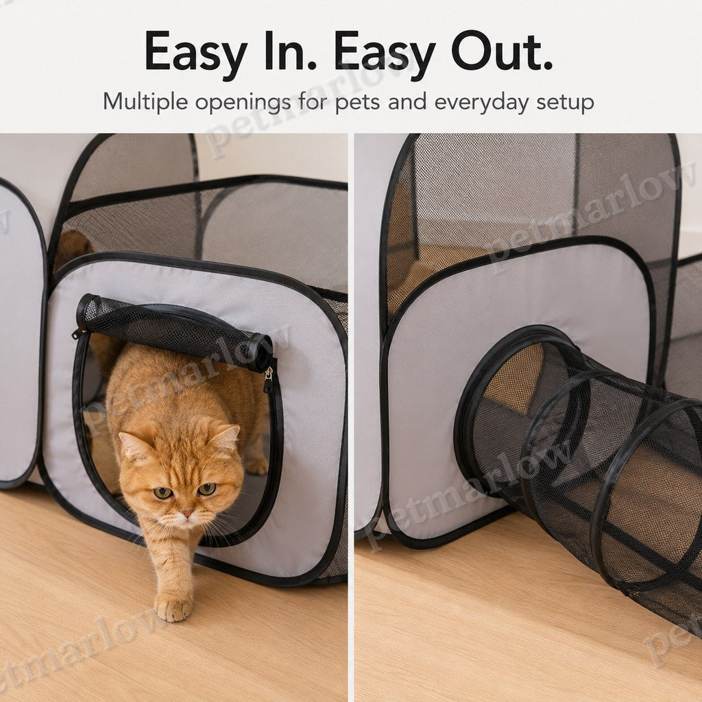 Three-Zone Breathable Mesh Cat Playpen (With Tunnel & Resting Tent) – view 6