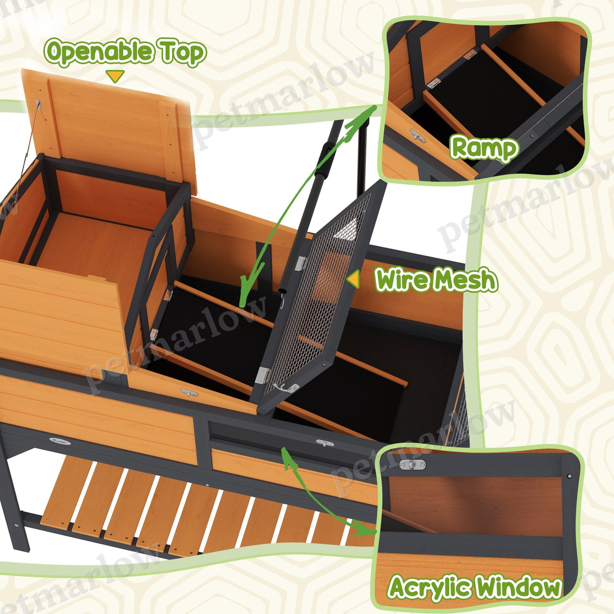 Tortoise Enclosure with Adjustable Lamp Holder and Storage Shelf – view 6