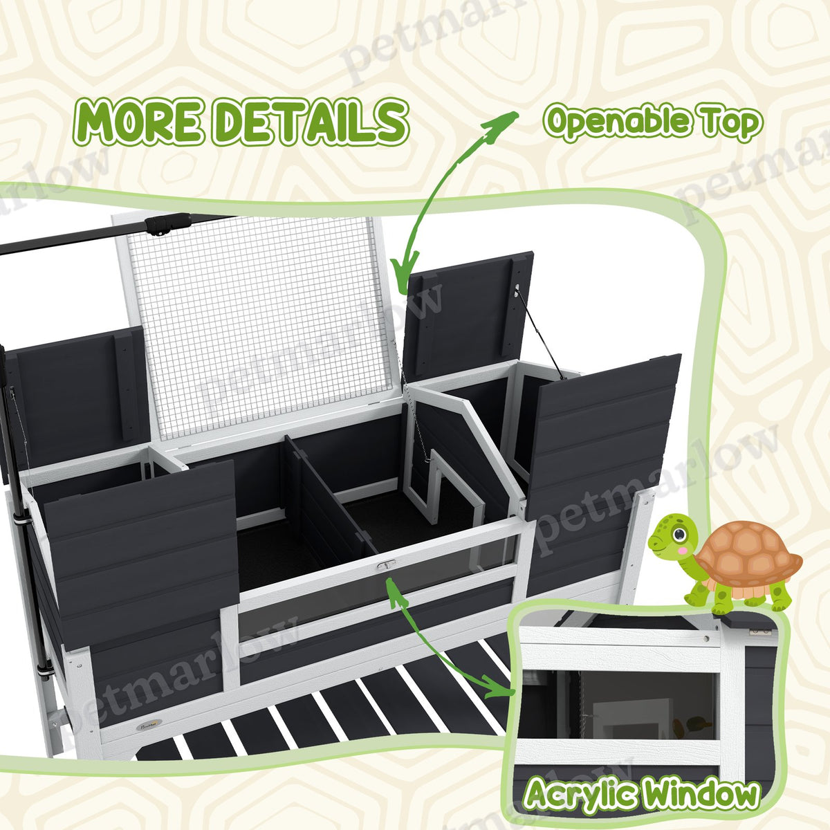 Tortoise House with Adjustable Lamp Holder and Storage Shelf – view 3