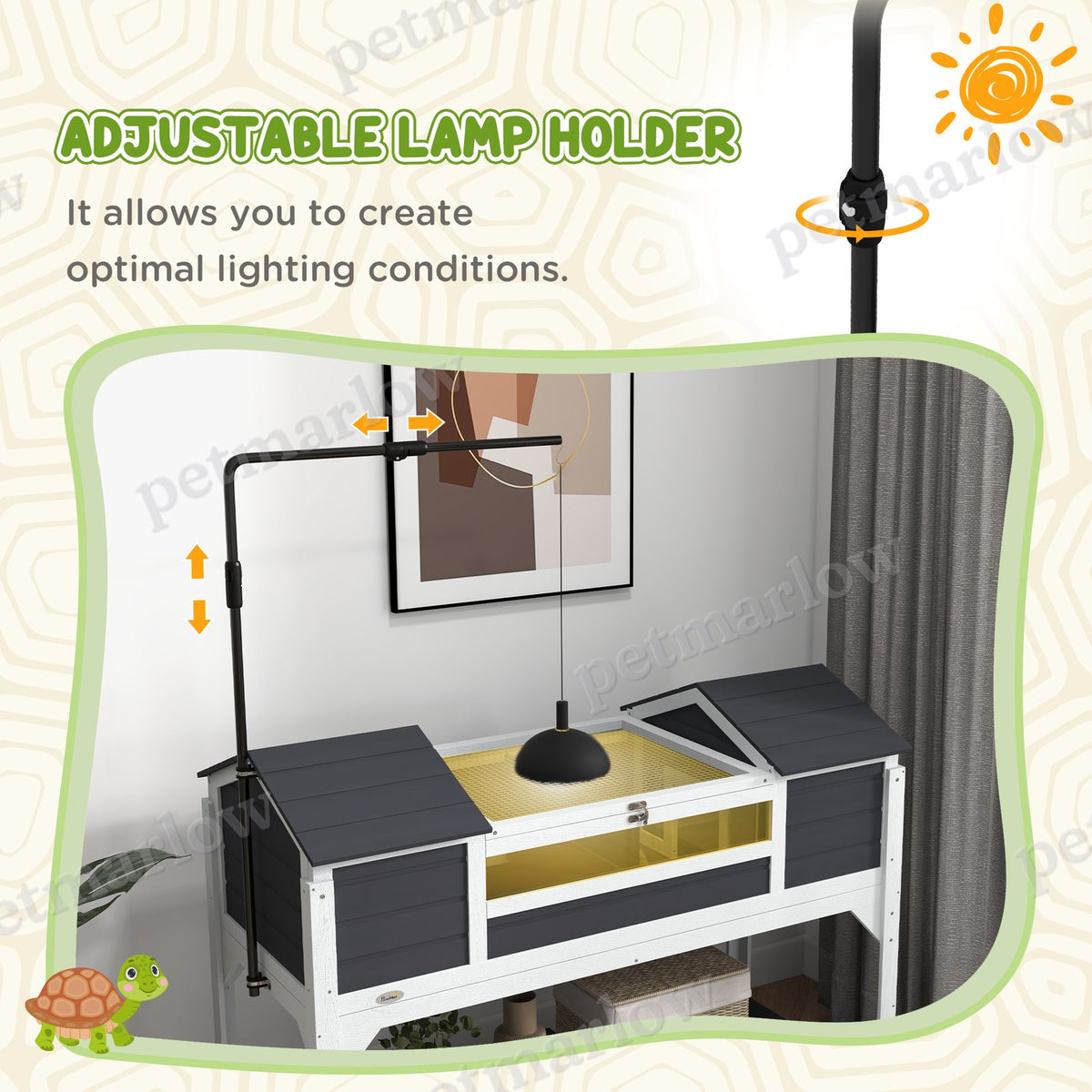 Tortoise House with Adjustable Lamp Holder and Storage Shelf – view 6