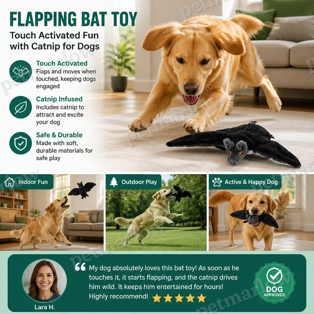 Touch—Activated Flapping Bat Dog Toy with Catnip – view 3