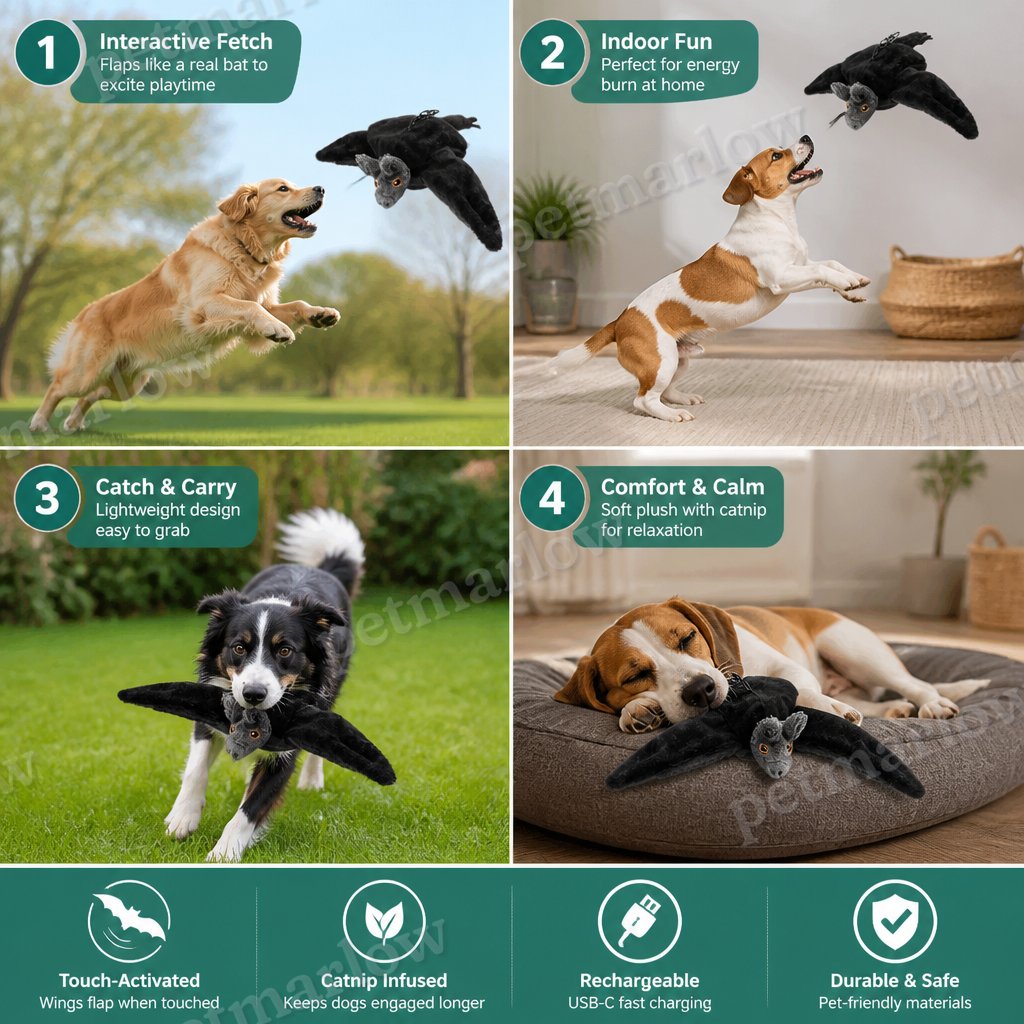 Touch—Activated Flapping Bat Dog Toy with Catnip – view 4