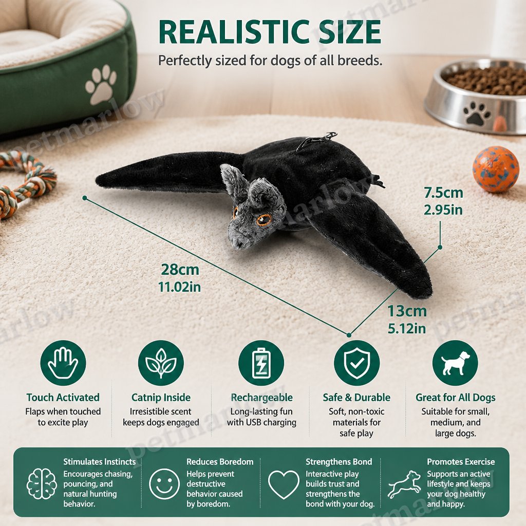 Touch—Activated Flapping Bat Dog Toy with Catnip – view 5