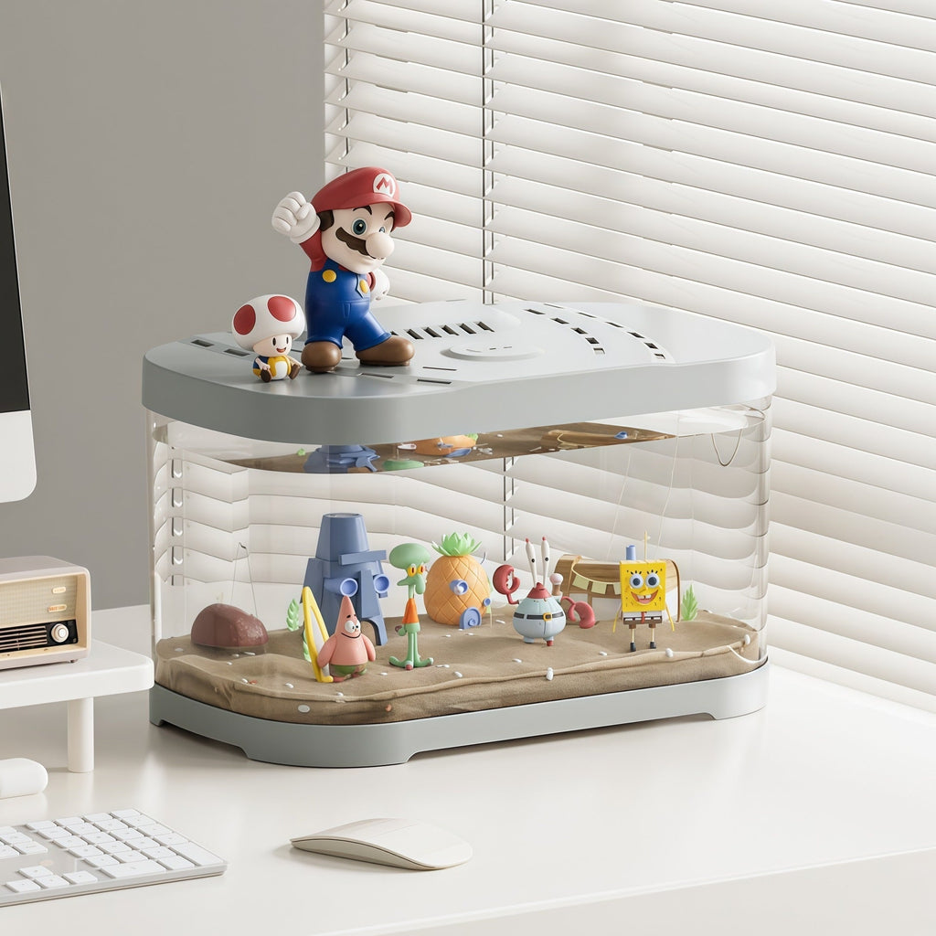 Transparent Plastic Fish Tank And Small Aquarium Decor