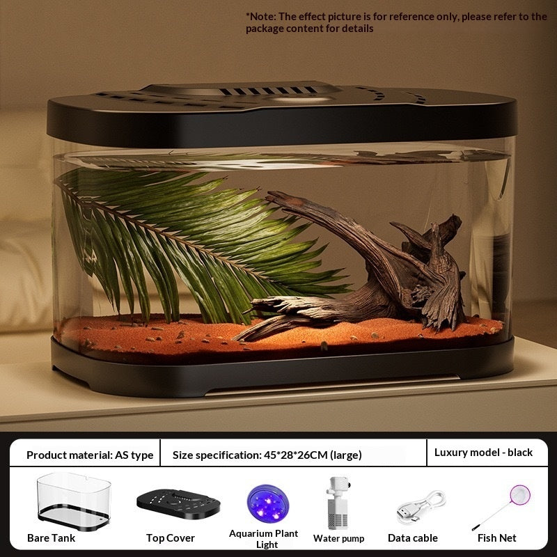 Transparent Plastic Fish Tank And Small Aquarium Decor – Black / Large luxury model