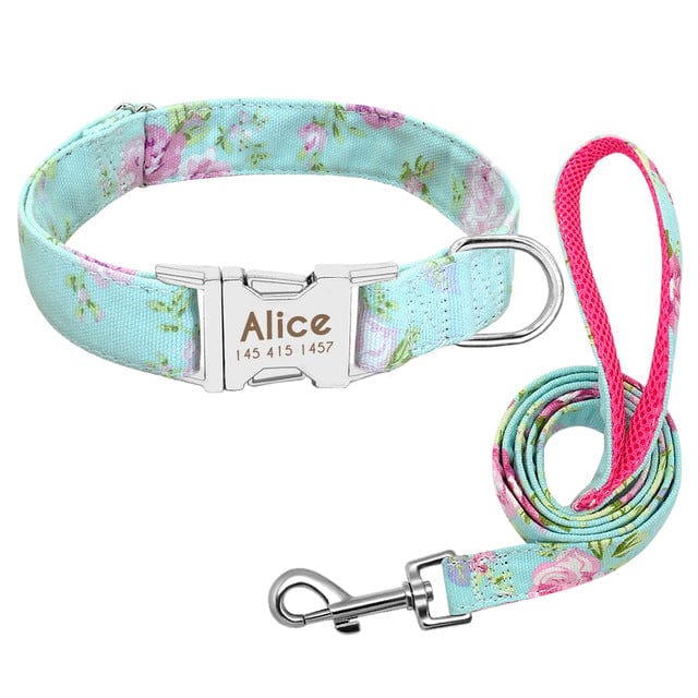 Trendy Personalisable Collar and Leash Sets – S / Mint green set
