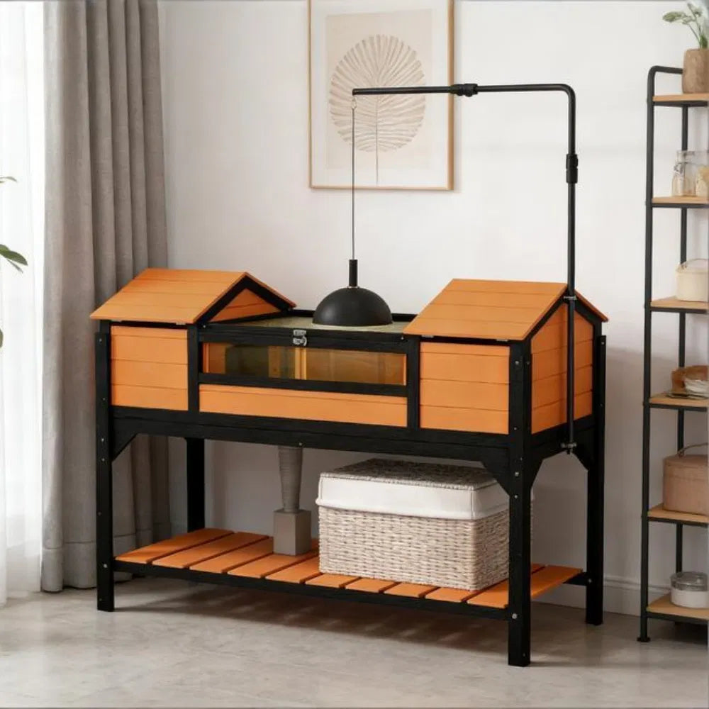 Turtle Cage with Dual Hide Boxes and Adjustable Lamp Holder