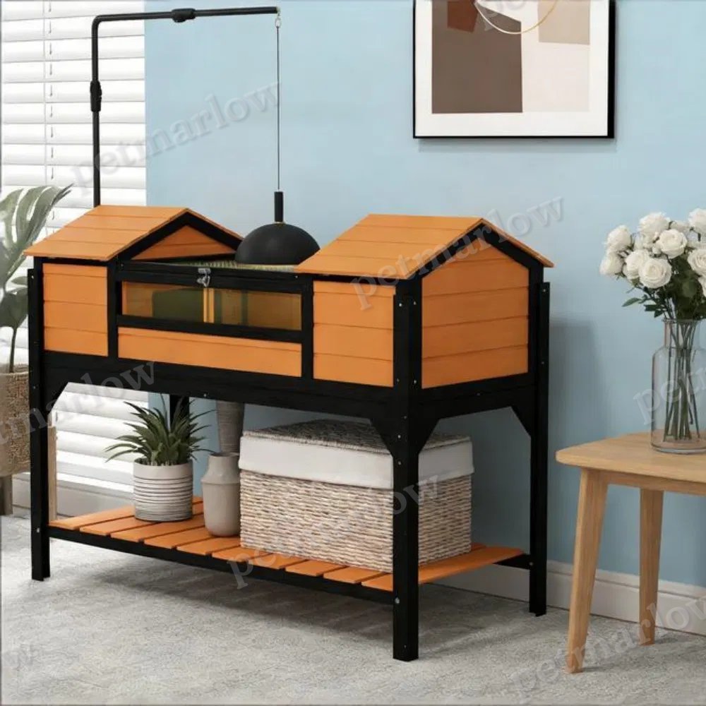 Turtle Cage with Dual Hide Boxes and Adjustable Lamp Holder – view 4