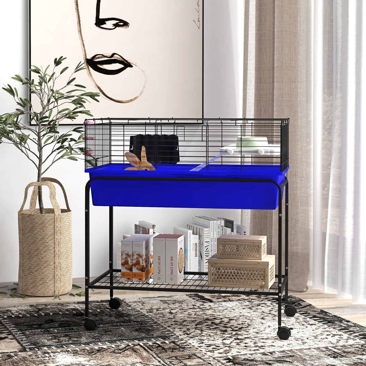 Two-Story Small Animal Cage with Removable Stand and Wheels