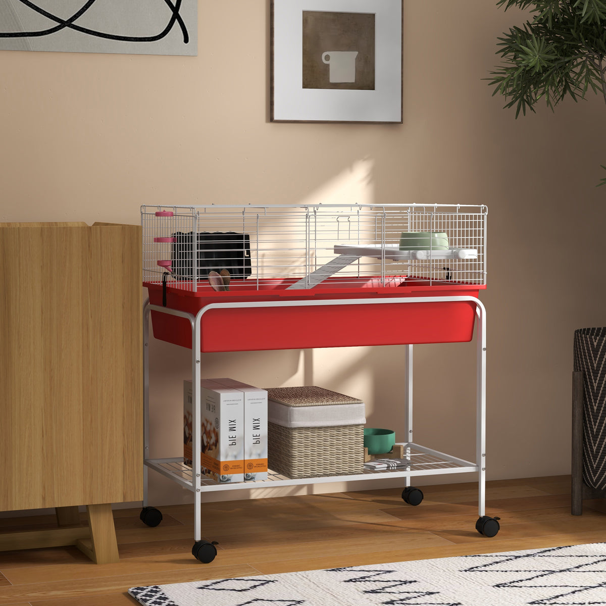 Two-Story Small Animal Cage with Removable Stand and Wheels