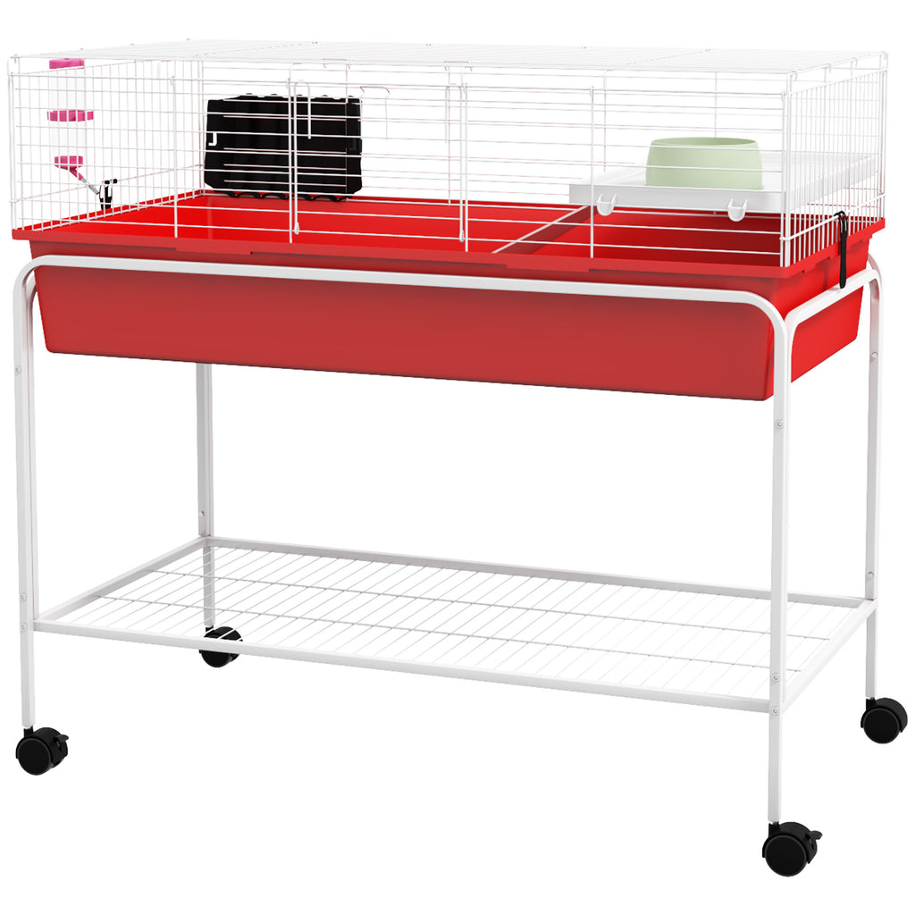 Two-Story Small Animal Cage with Removable Stand and Wheels – Red / 1055x675x280 mm