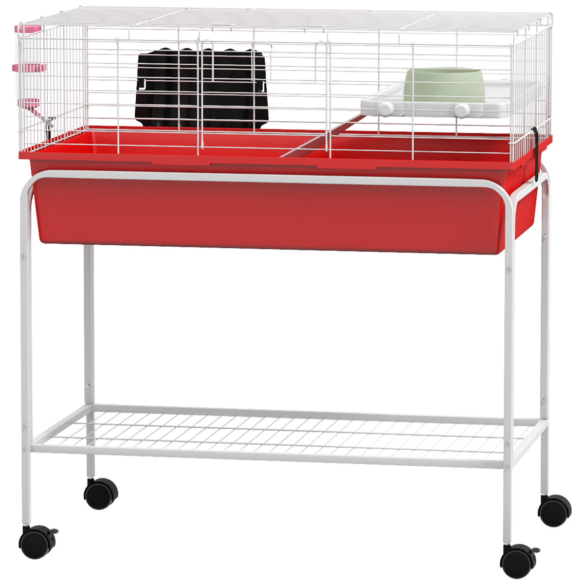 Two-Story Small Animal Cage with Removable Stand and Wheels – Red / 885x630x260 mm