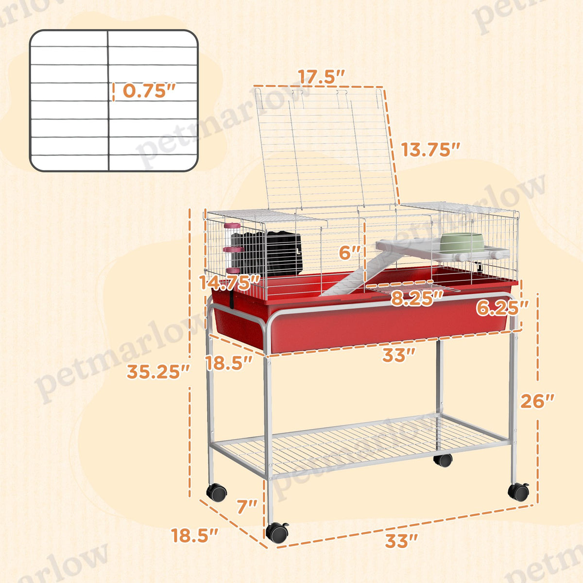 Two-Story Small Animal Cage with Removable Stand and Wheels – view 3