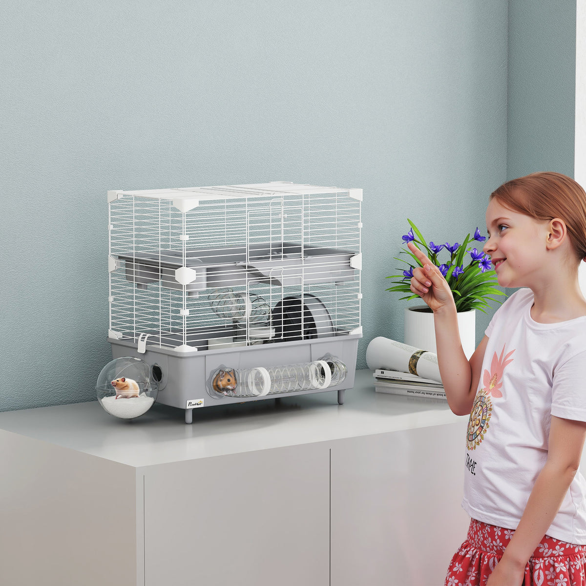 Two-Tier Hamster Cage with Accessories for Dwarf Hamsters