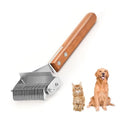 Undercoat Rake Grooming Tool with Wooden Handle for Dogs & Cats