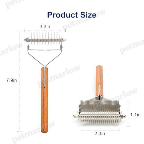 Undercoat Rake Grooming Tool with Wooden Handle for Dogs & Cats – view 3