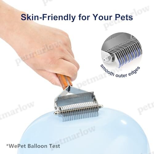 Undercoat Rake Grooming Tool with Wooden Handle for Dogs & Cats – view 4