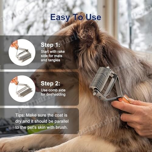 Undercoat Rake Grooming Tool with Wooden Handle for Dogs & Cats – view 5