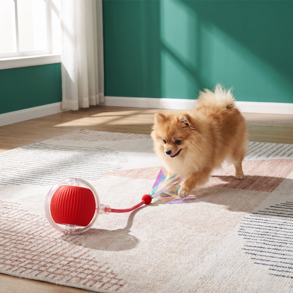 Upgraded Smart Rolling Dog Ball – Durable Interactive Toy with Mesh Tail – Red