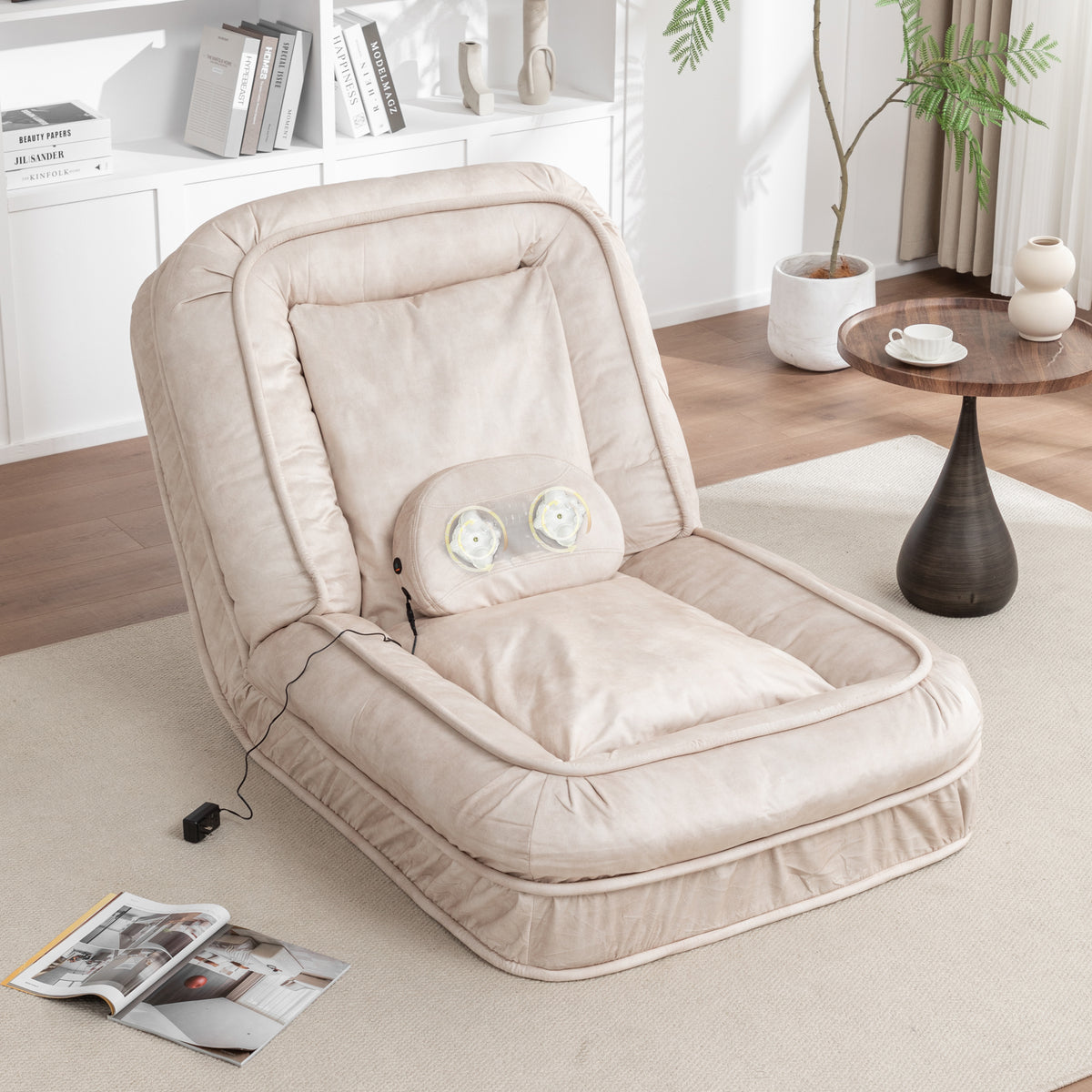 Upholstered Dog Bed with Adjustable Backrest and Massage Pillow