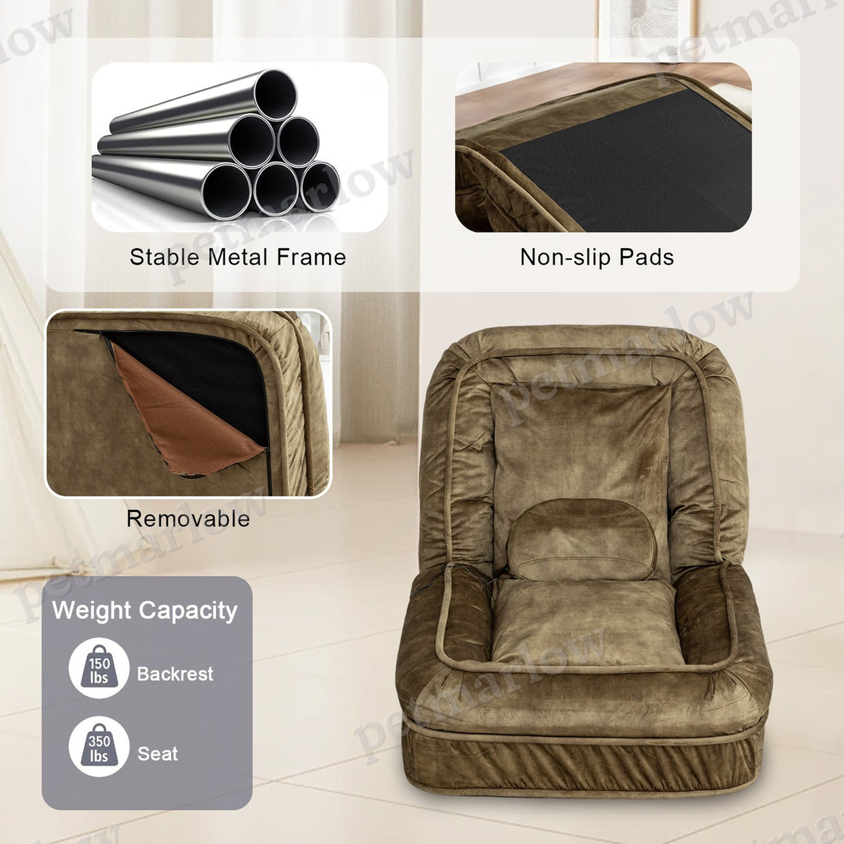 Upholstered Dog Bed with Adjustable Backrest and Massage Pillow – view 2