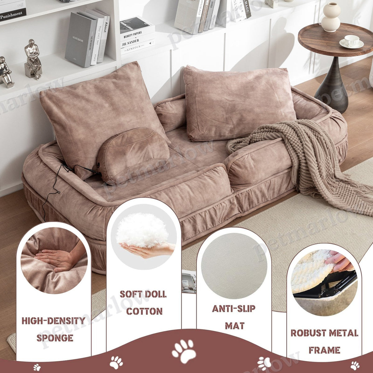 Upholstered Dog Bed with Adjustable Backrest and Massage Pillow – view 4