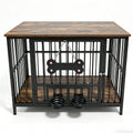 Vintage Wood Grain Dog Cage with Rotating Bowl