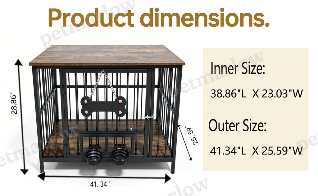 Vintage Wood Grain Dog Cage with Rotating Bowl – view 2