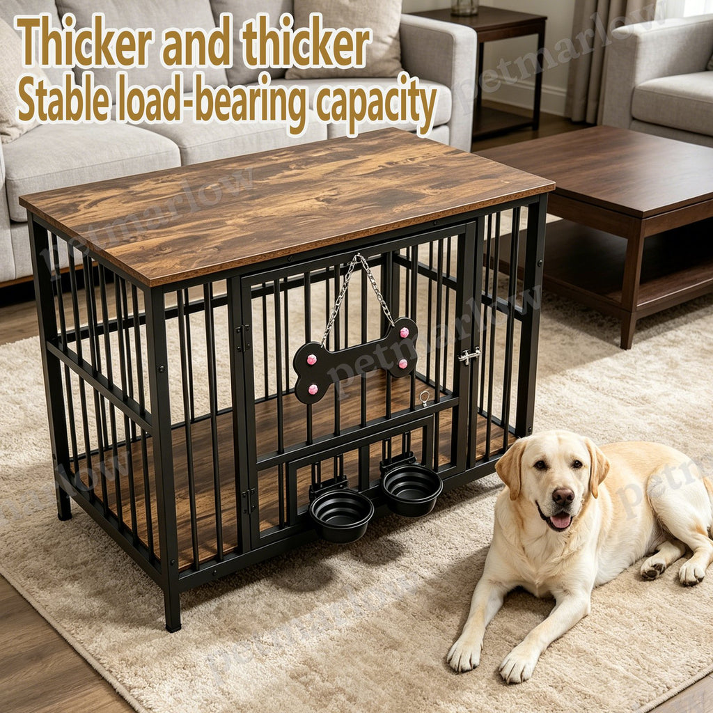 Vintage Wood Grain Dog Cage with Rotating Bowl – view 3
