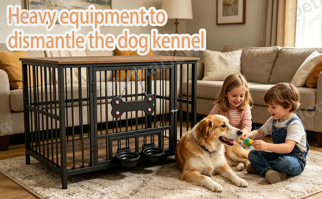 Vintage Wood Grain Dog Cage with Rotating Bowl – view 4