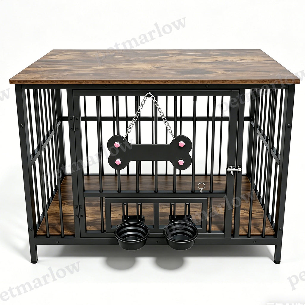 Vintage Wood Grain Dog Cage with Rotating Bowl – view 5
