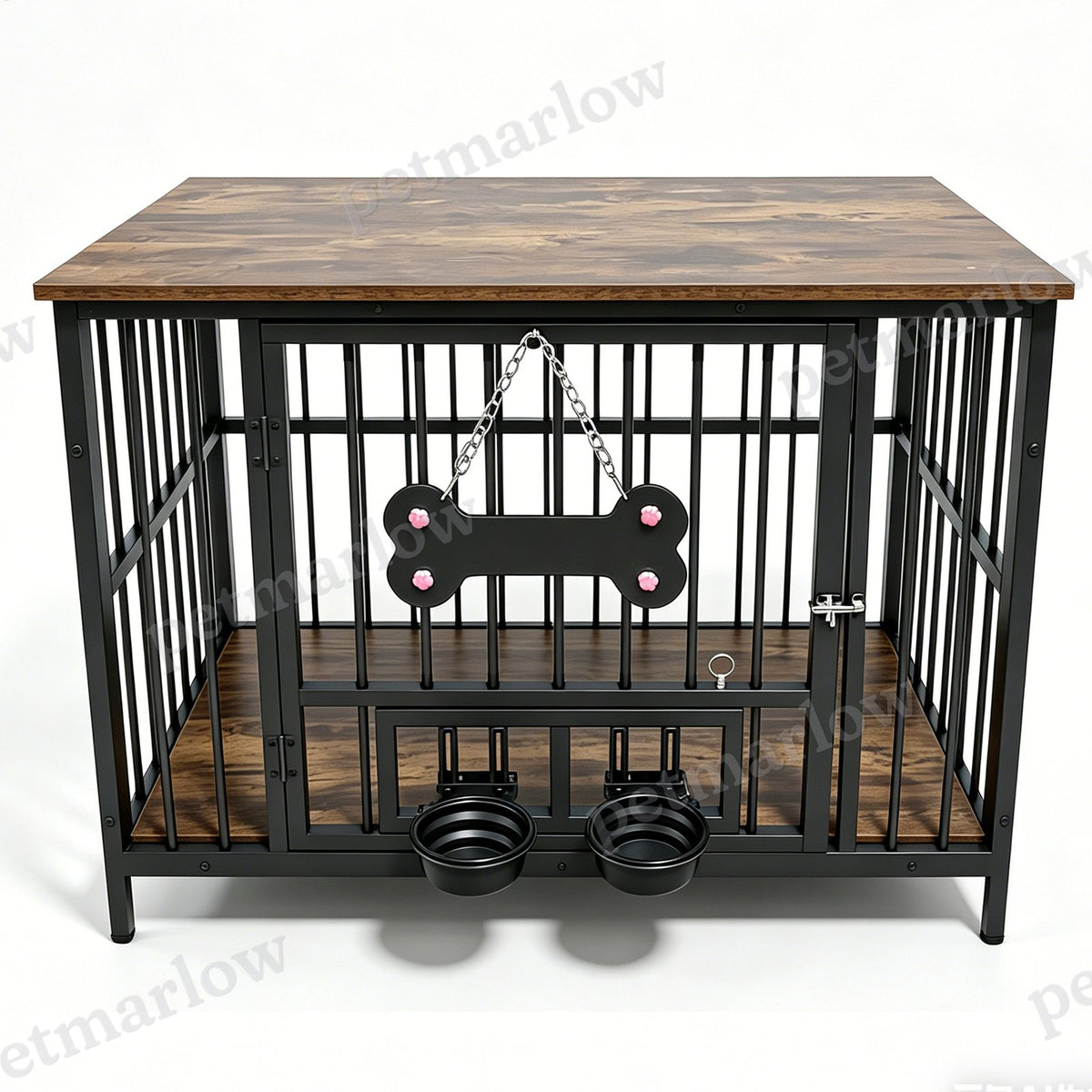Vintage Wood Grain Dog Cage with Rotating Bowl – view 5