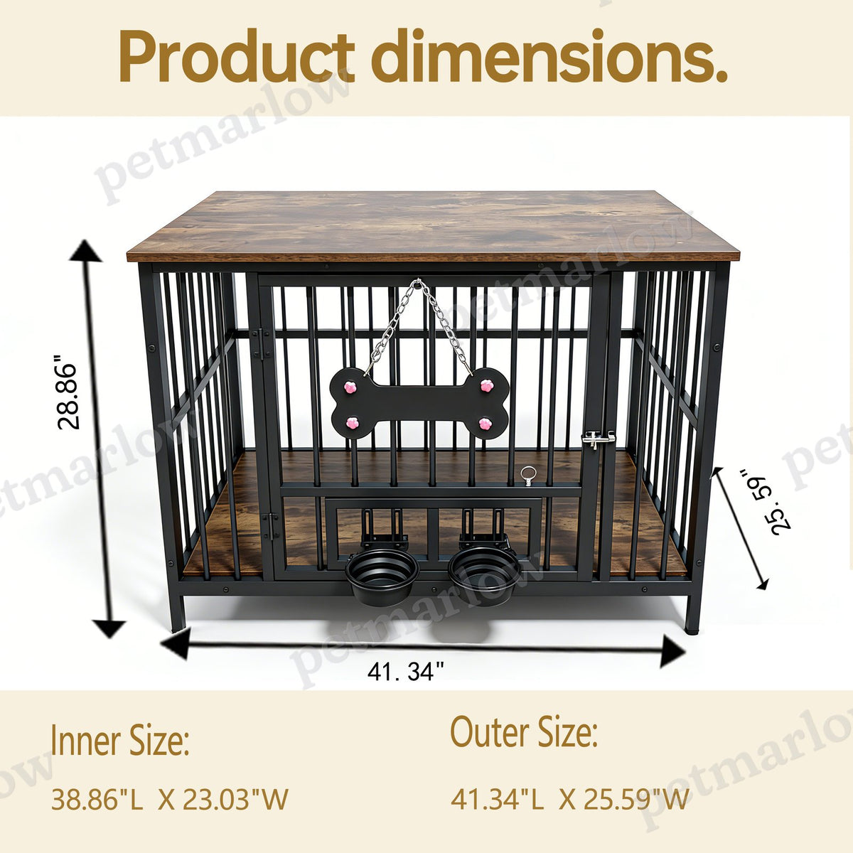 Vintage Wood Grain Dog Cage with Rotating Bowl – view 6