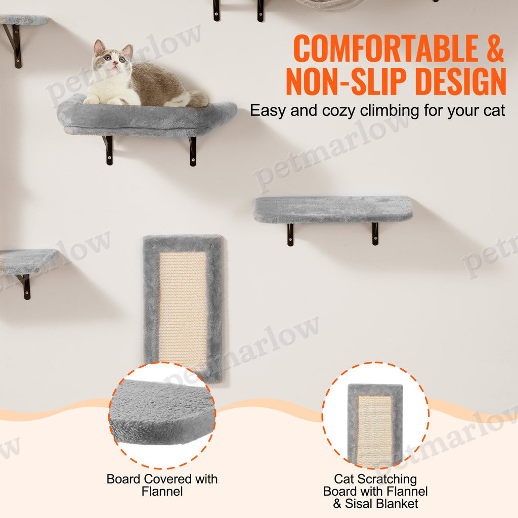 Wall Mounted Cat Shelves Tree with Hammock – view 4