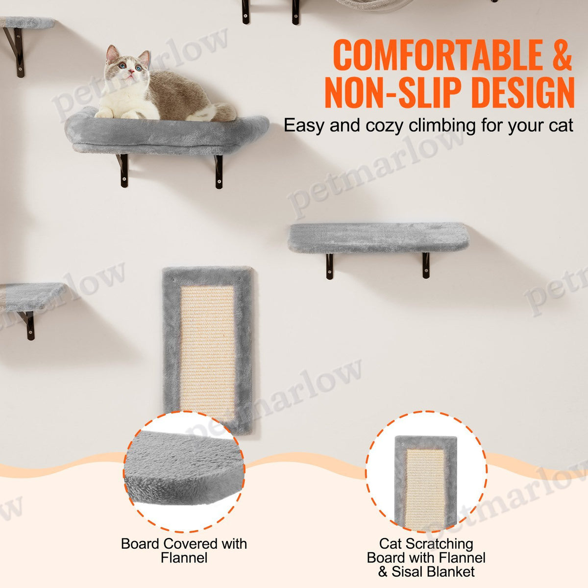 Wall Mounted Cat Shelves Tree with Hammock – view 4