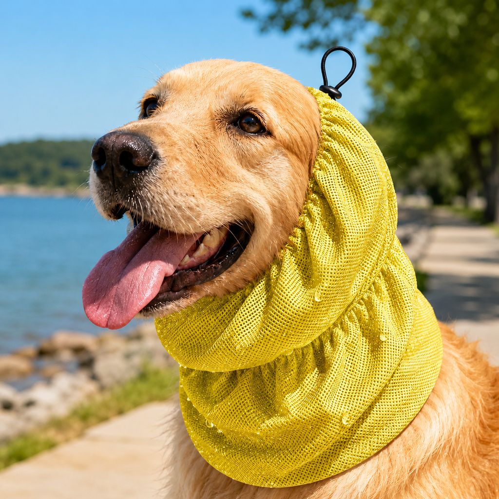 Water-Activated Breathable Mesh Dog Cooling Snood – Bright Yellow / L