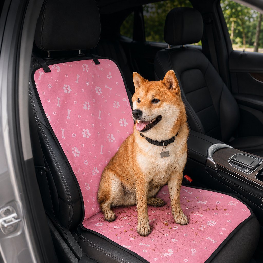 Water-Resistant Oxford Anti-Slip Front Seat Pet Cover (Universal Fit) – Pink Bone Print