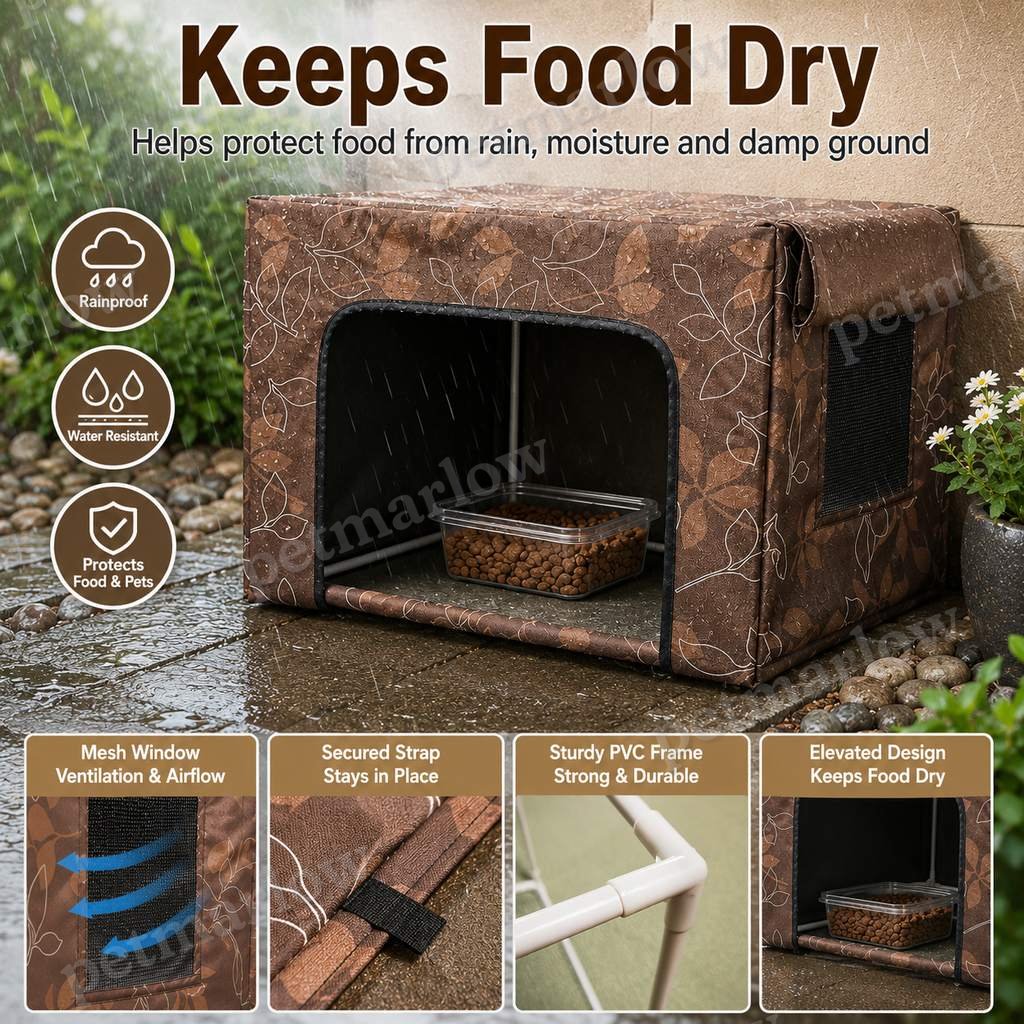 Water-Resistant Oxford PVC Frame Cat Feeding Shelter – view 3