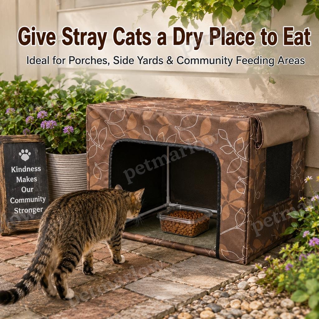 Water-Resistant Oxford PVC Frame Cat Feeding Shelter – view 4
