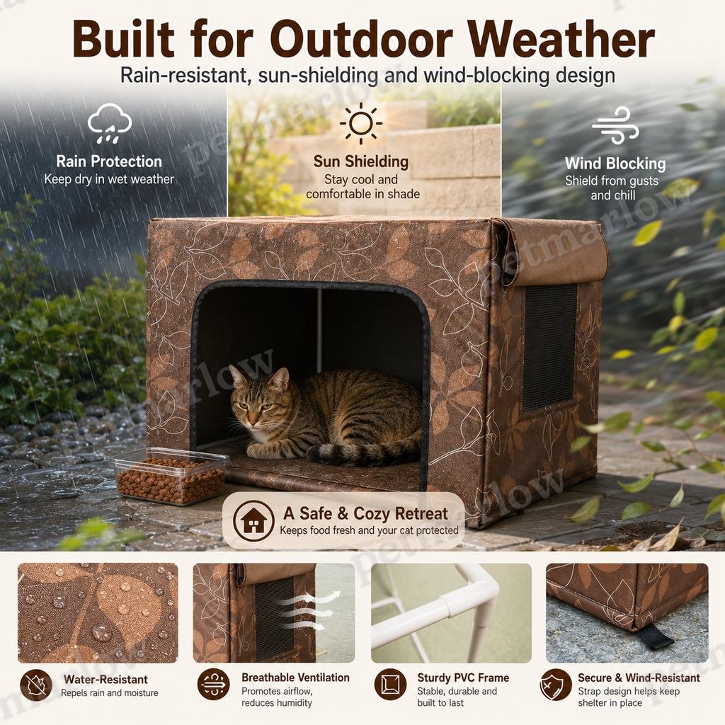 Water-Resistant Oxford PVC Frame Cat Feeding Shelter – view 5