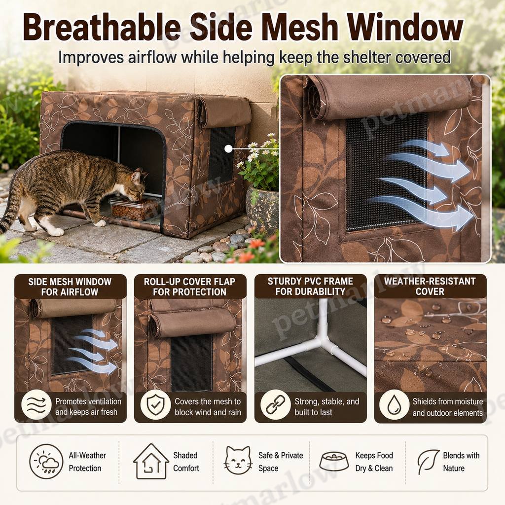Water-Resistant Oxford PVC Frame Cat Feeding Shelter – view 6