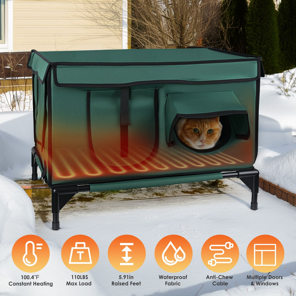 Waterproof Heated Cat House for Outdoor Comfort – Green