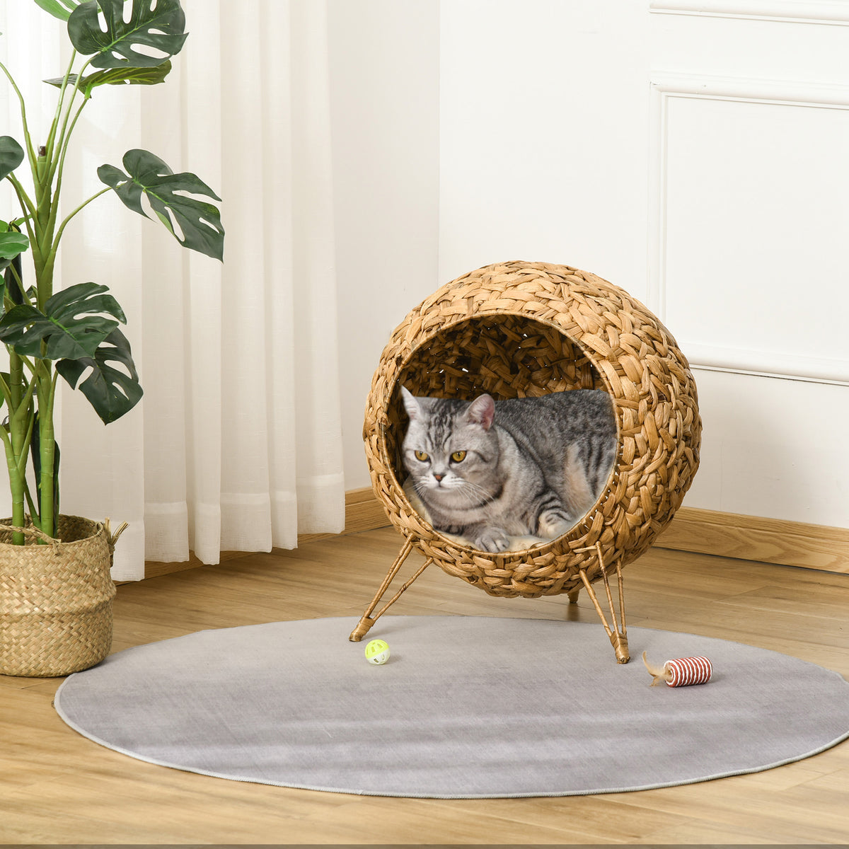 Weaved Cat Bed with Cushion for Comfort and Play