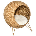 Weaved Cat Bed with Cushion for Comfort and Play – Natural Wood / 540x460x590 mm