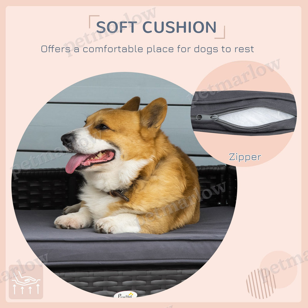 Wicker Dog House with Canopy and Cushion – view 5