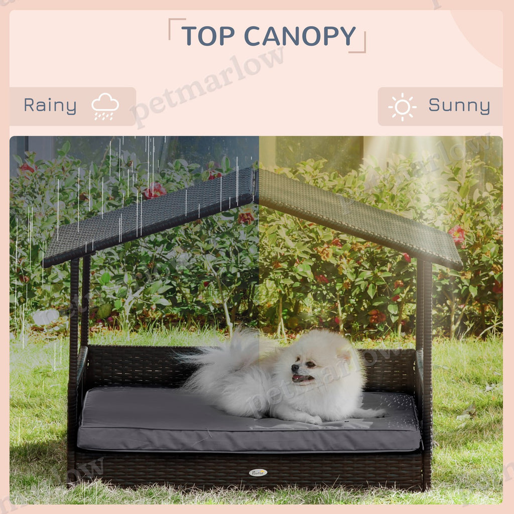Wicker Dog House with Canopy and Cushion – view 6